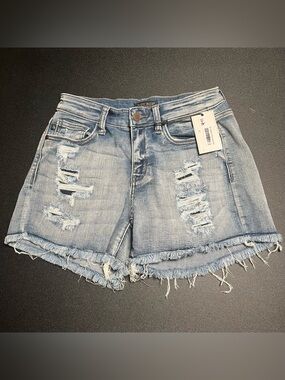 NWT  Judy Blue Women's Distressed Denim Shorts - Light Blue- Small